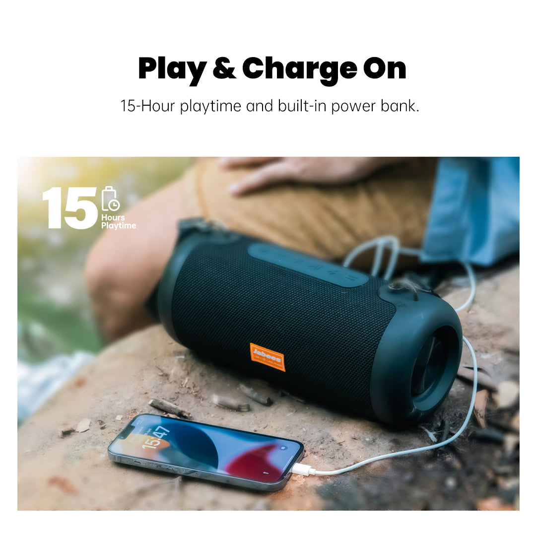 30W portable outdoor speaker with nylon strap and USB charge out